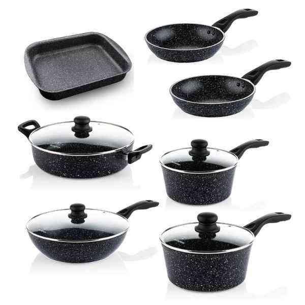 11pc Black Marble Non-Stick Cookware Set Product Featured Image