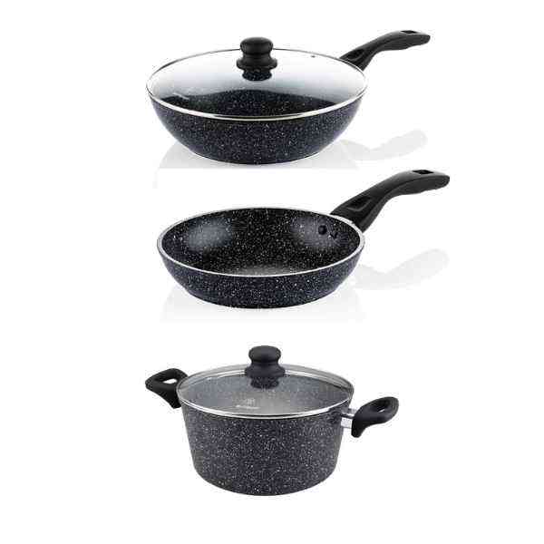 5pc Black Marble Non-Stick Cookware Set Product Featured Image